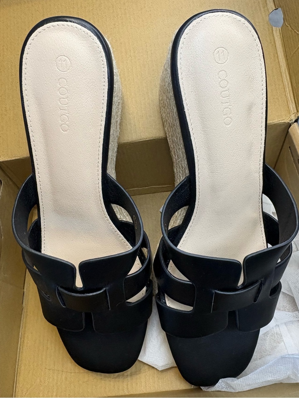 Coutgo Black Wedge Platform Espadrille Open Toe Slide Sandals NWT Size 11 - Picture 3 of 8